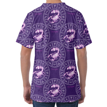 Purple Scorpio Zodiac Pattern Print Men's Velvet T-Shirt