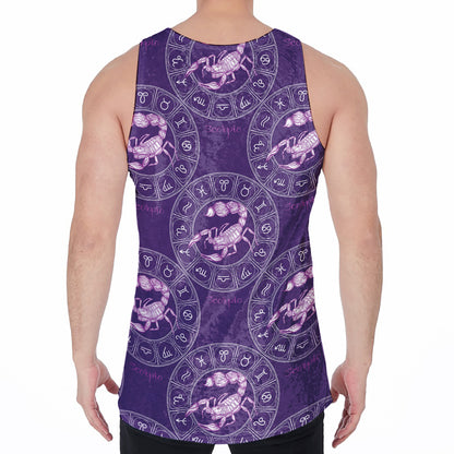 Purple Scorpio Zodiac Pattern Print Men's Velvet Tank Top