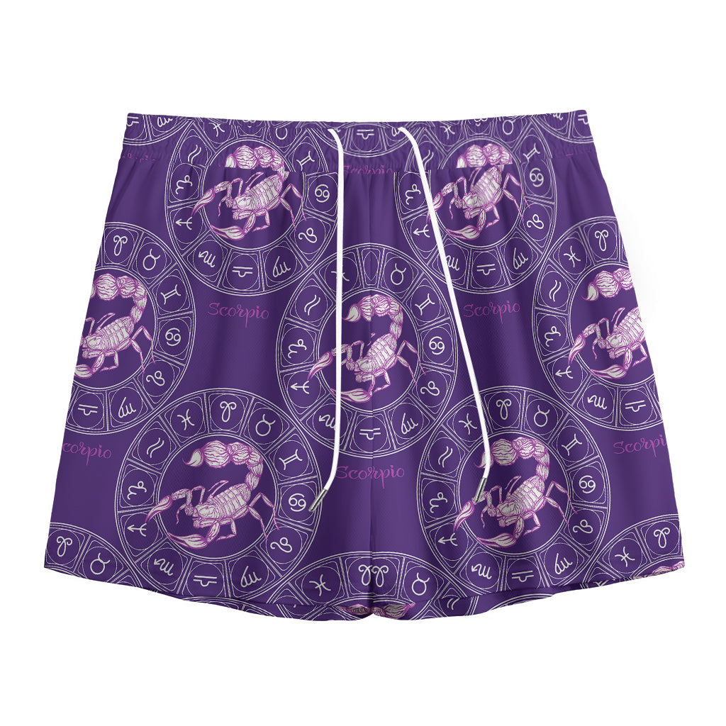 Purple Scorpio Zodiac Pattern Print Mesh Shorts
