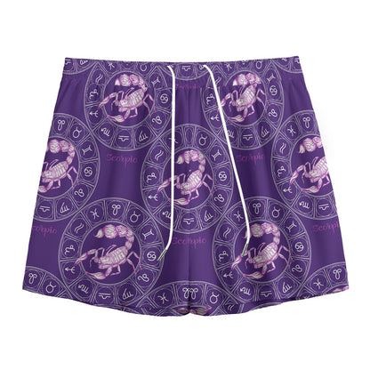 Purple Scorpio Zodiac Pattern Print Mesh Shorts