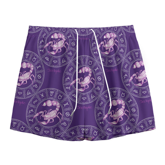 Purple Scorpio Zodiac Pattern Print Mesh Shorts