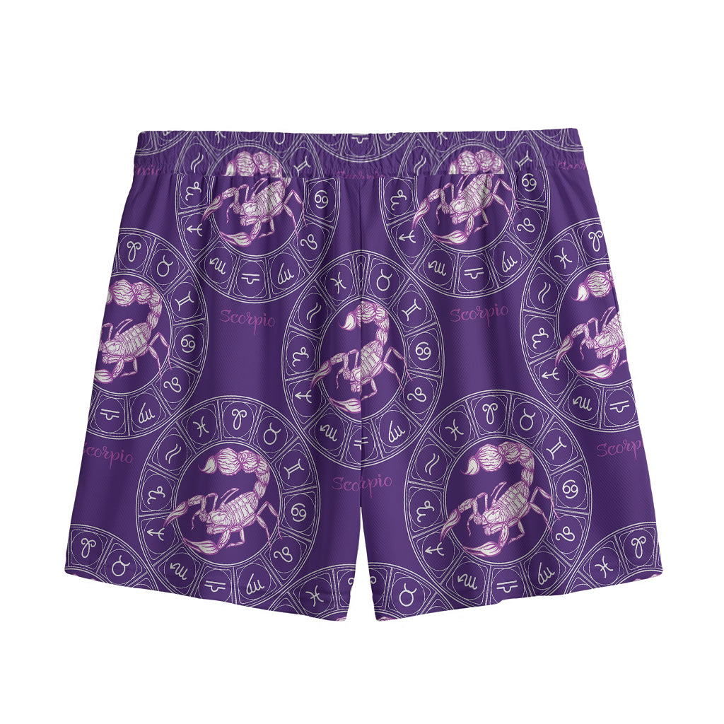 Purple Scorpio Zodiac Pattern Print Mesh Shorts