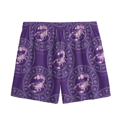 Purple Scorpio Zodiac Pattern Print Mesh Shorts