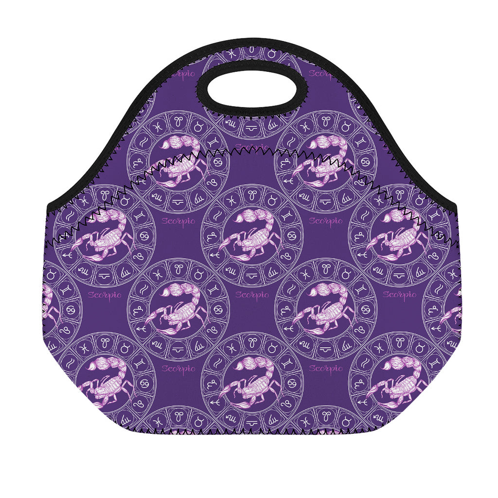 Purple Scorpio Zodiac Pattern Print Neoprene Lunch Bag