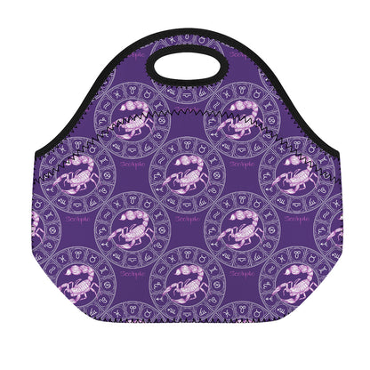 Purple Scorpio Zodiac Pattern Print Neoprene Lunch Bag