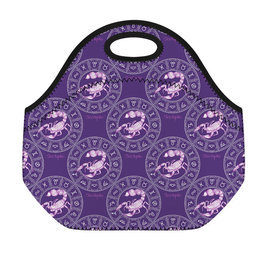 Purple Scorpio Zodiac Pattern Print Neoprene Lunch Bag