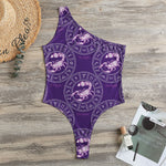 Purple Scorpio Zodiac Pattern Print One Shoulder Bodysuit