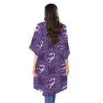 Purple Scorpio Zodiac Pattern Print Open Front Beach Cover Up