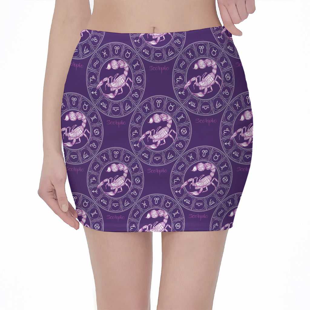 Purple Scorpio Zodiac Pattern Print Pencil Mini Skirt