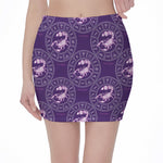 Purple Scorpio Zodiac Pattern Print Pencil Mini Skirt