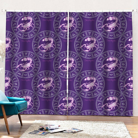 Purple Scorpio Zodiac Pattern Print Pencil Pleat Curtains