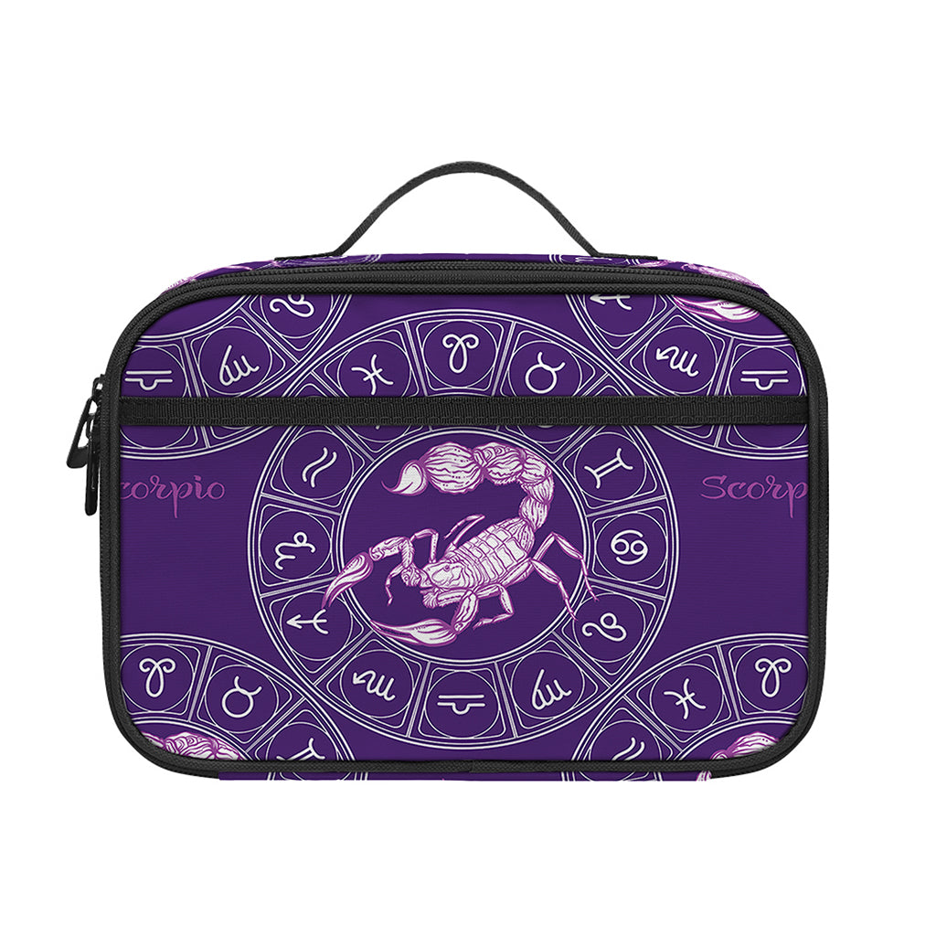 Purple Scorpio Zodiac Pattern Print Portable Lunch Bag