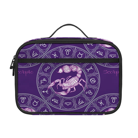 Purple Scorpio Zodiac Pattern Print Portable Lunch Bag