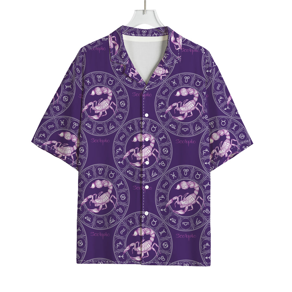 Purple Scorpio Zodiac Pattern Print Rayon Hawaiian Shirt
