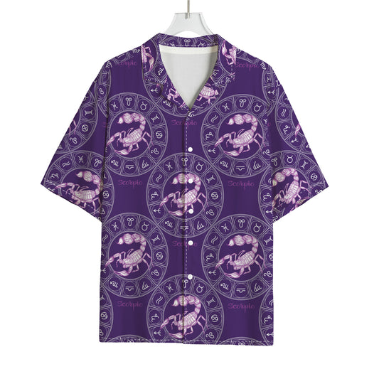 Purple Scorpio Zodiac Pattern Print Rayon Hawaiian Shirt