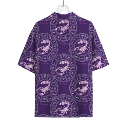 Purple Scorpio Zodiac Pattern Print Rayon Hawaiian Shirt