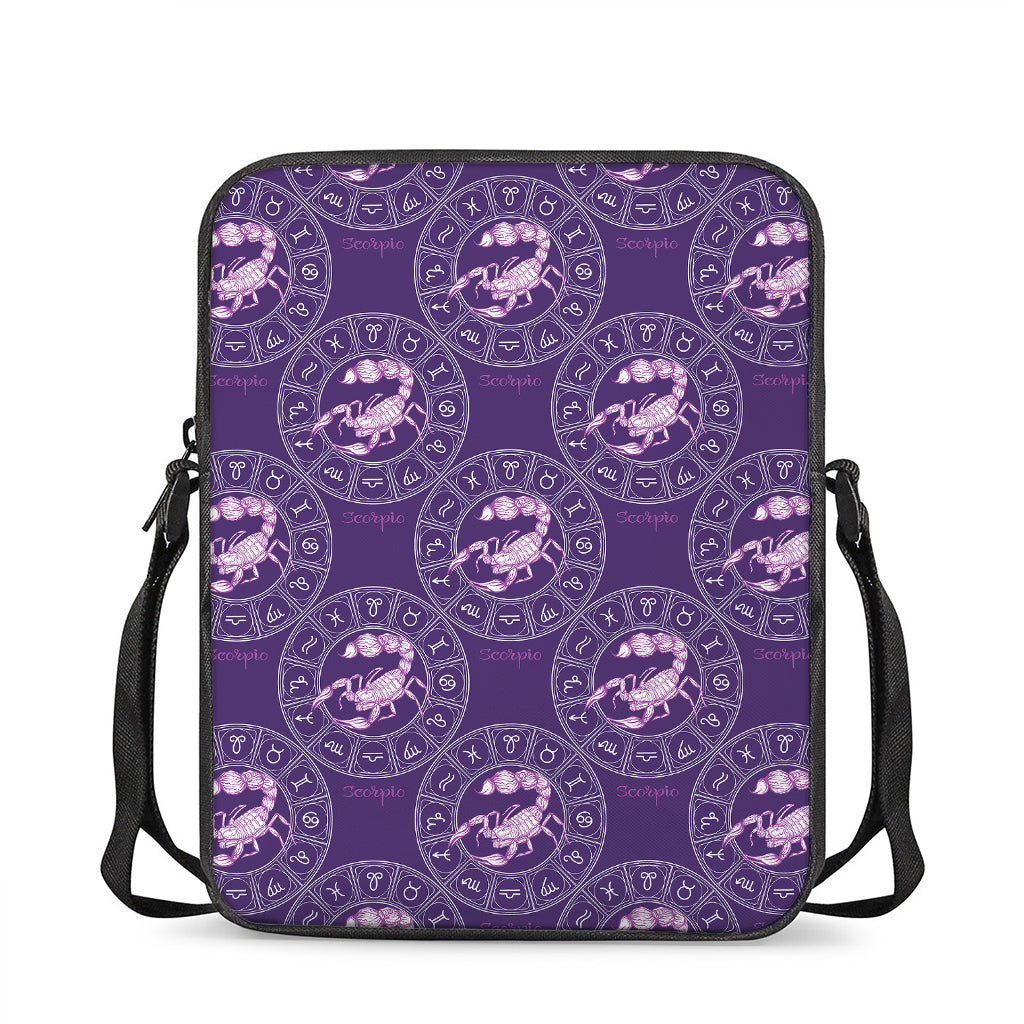 Purple Scorpio Zodiac Pattern Print Rectangular Crossbody Bag