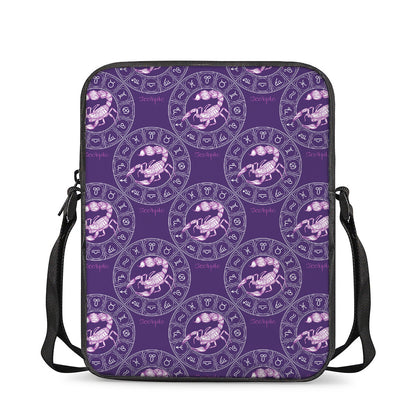 Purple Scorpio Zodiac Pattern Print Rectangular Crossbody Bag