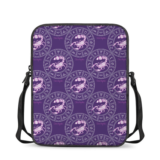 Purple Scorpio Zodiac Pattern Print Rectangular Crossbody Bag