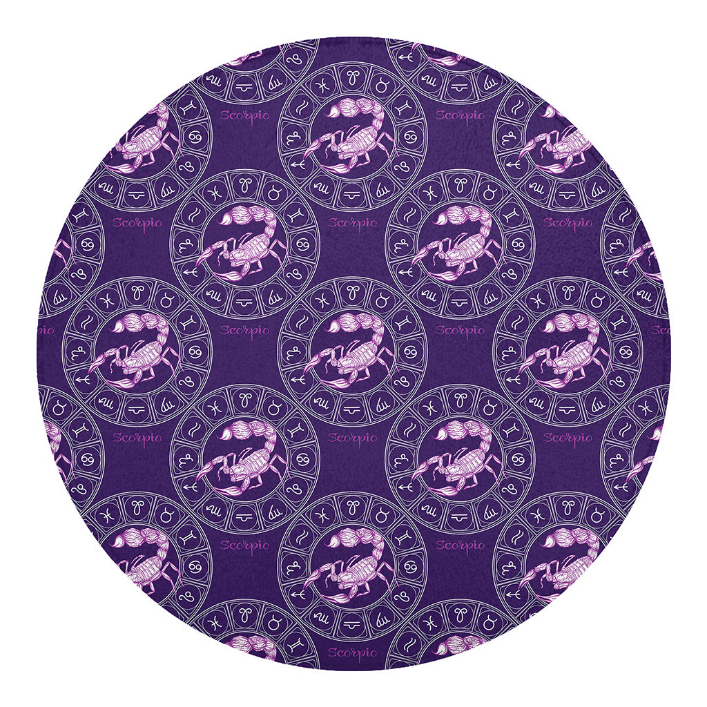 Purple Scorpio Zodiac Pattern Print Round Blanket