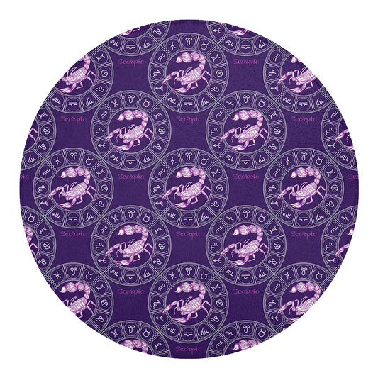 Purple Scorpio Zodiac Pattern Print Round Blanket