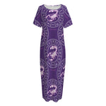 Purple Scorpio Zodiac Pattern Print Short Sleeve Long Nightdress
