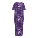Purple Scorpio Zodiac Pattern Print Short Sleeve Long Nightdress