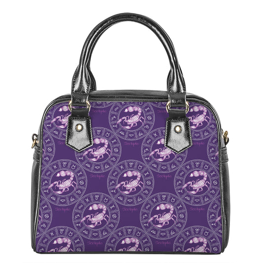 Purple Scorpio Zodiac Pattern Print Shoulder Handbag
