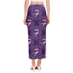 Purple Scorpio Zodiac Pattern Print Side Slit Maxi Skirt