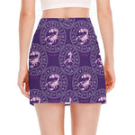 Purple Scorpio Zodiac Pattern Print Side Slit Mini Skirt
