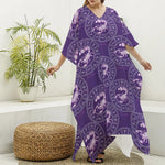 Purple Scorpio Zodiac Pattern Print Silk V-Neck Kaftan Dress
