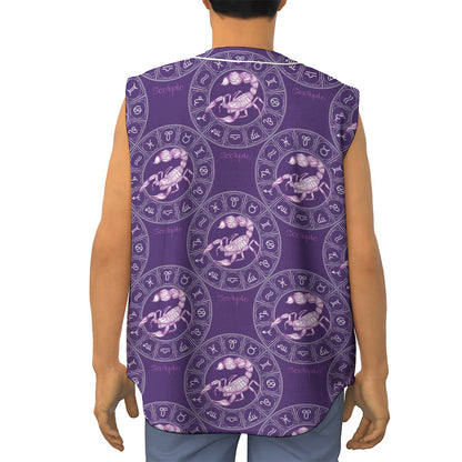 Purple Scorpio Zodiac Pattern Print Sleeveless Baseball Jersey