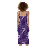 Purple Scorpio Zodiac Pattern Print Slim Fit Midi Cami Dress