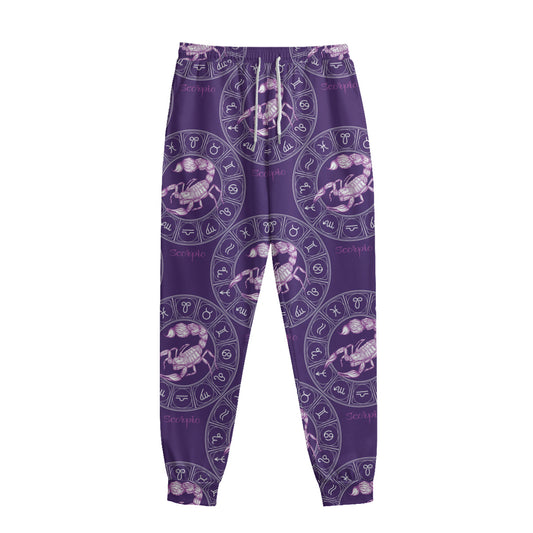 Purple Scorpio Zodiac Pattern Print Sweatpants