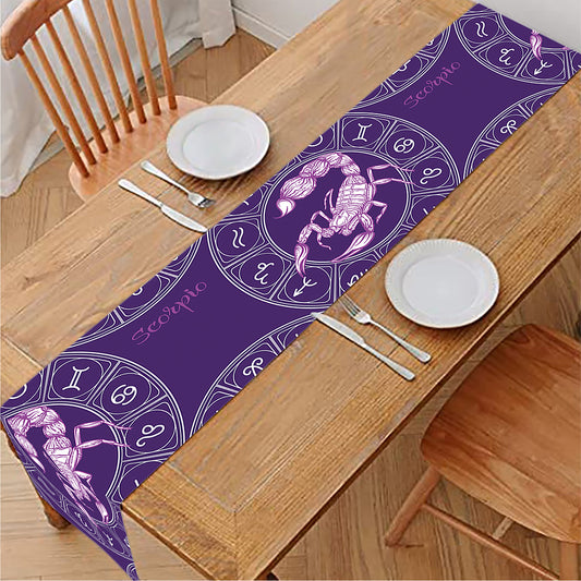Purple Scorpio Zodiac Pattern Print Table Runner