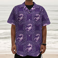 Purple Scorpio Zodiac Pattern Print Textured Short Sleeve Shirt