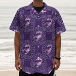 Purple Scorpio Zodiac Pattern Print Textured Short Sleeve Shirt