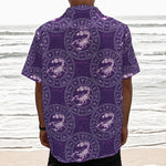 Purple Scorpio Zodiac Pattern Print Textured Short Sleeve Shirt