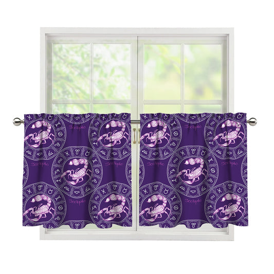 Purple Scorpio Zodiac Pattern Print Tier Curtains