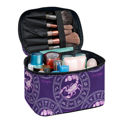 Purple Scorpio Zodiac Pattern Print Travel Makeup Bag