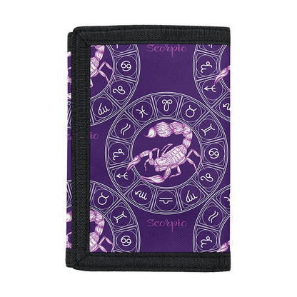 Purple Scorpio Zodiac Pattern Print Trifold Wallet