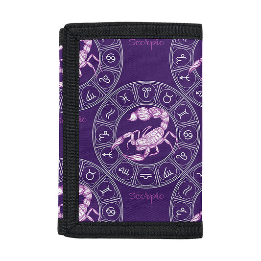 Purple Scorpio Zodiac Pattern Print Trifold Wallet
