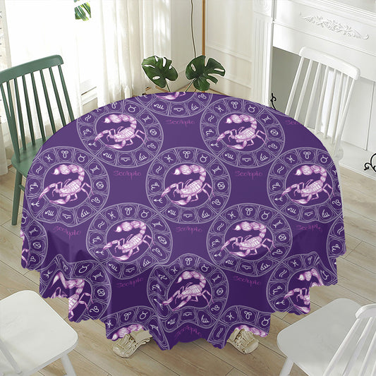 Purple Scorpio Zodiac Pattern Print Waterproof Round Tablecloth