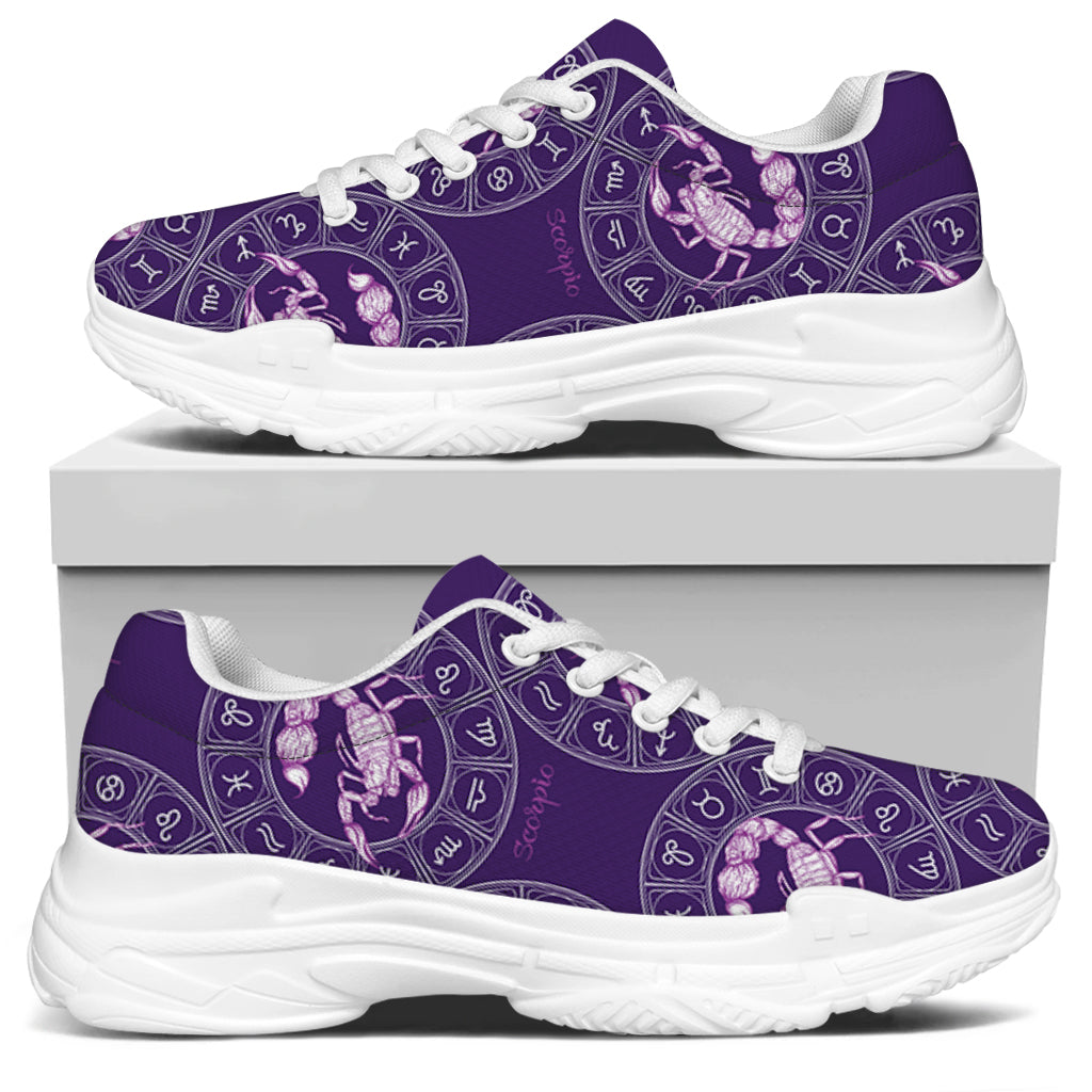 Purple Scorpio Zodiac Pattern Print White Chunky Shoes