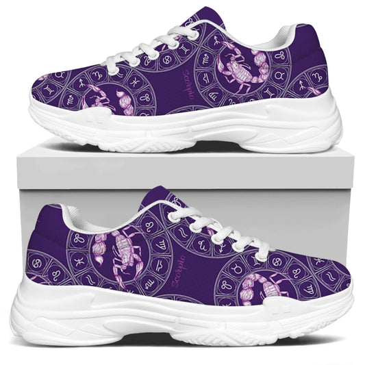 Purple Scorpio Zodiac Pattern Print White Chunky Shoes