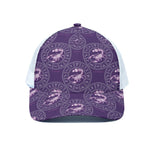 Purple Scorpio Zodiac Pattern Print White Mesh Trucker Cap