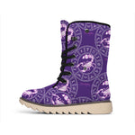 Purple Scorpio Zodiac Pattern Print Winter Boots