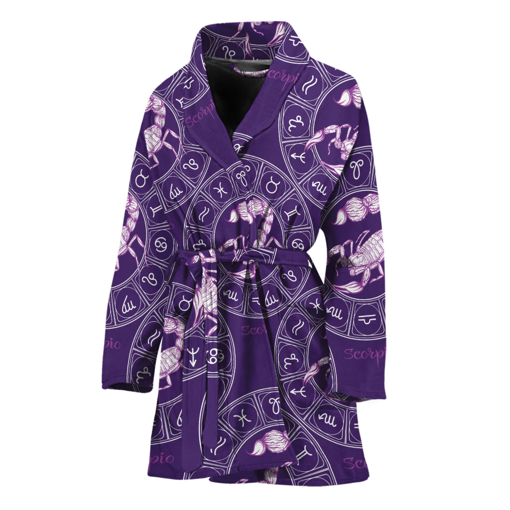 Purple Scorpio Zodiac Pattern Print Women's Bathrobe