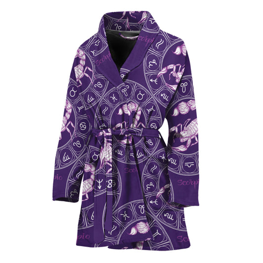 Purple Scorpio Zodiac Pattern Print Women's Bathrobe