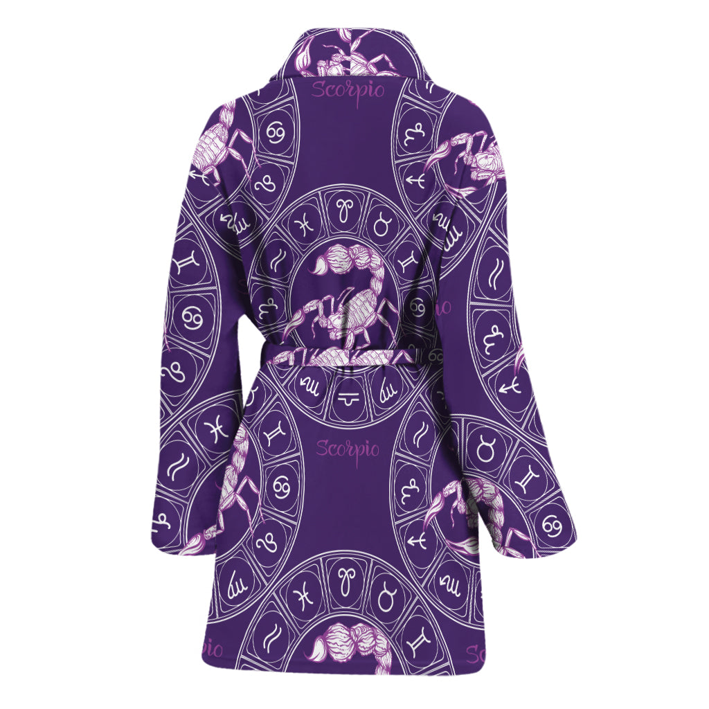 Purple Scorpio Zodiac Pattern Print Women's Bathrobe